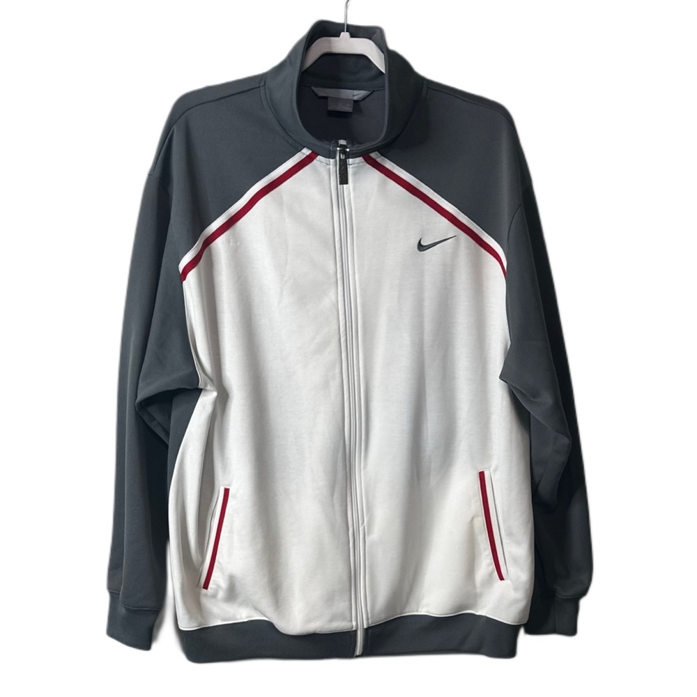 Vintage Nike Men's 90's Y2K Gray & White Full-Zip Track Jacket Sz XL